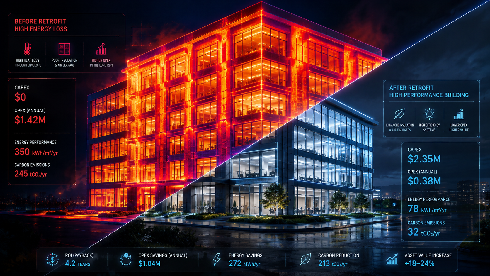 Prima e dopo_ edificio ad alta efficienza energetica